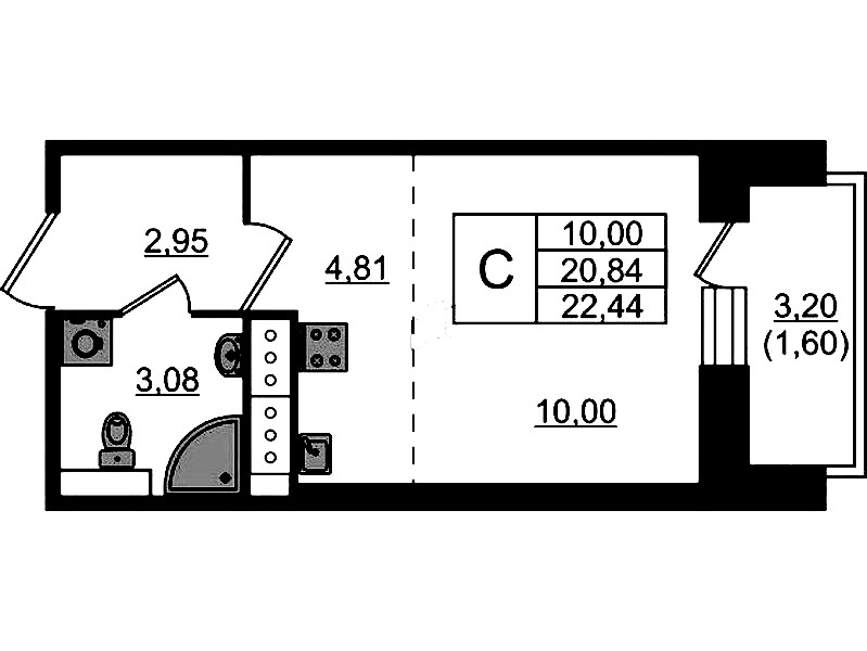 Квартира студия 22.44 м², 20/23 эт., ЖК «Живи! В Рыбацком»